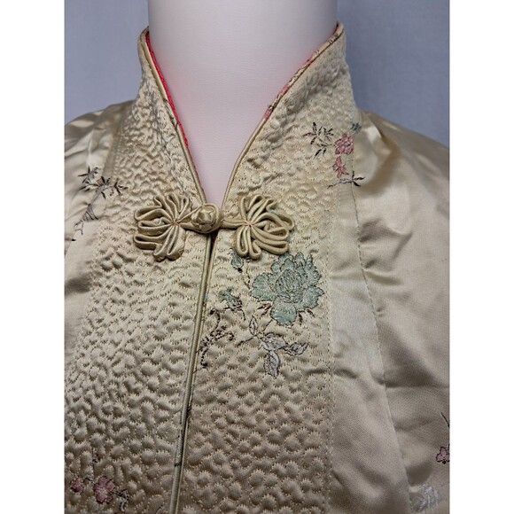 Solz Squirrel Size S Reversible Asian Silk Jacket Embroidered Floral Gold Red - Picture 4 of 12